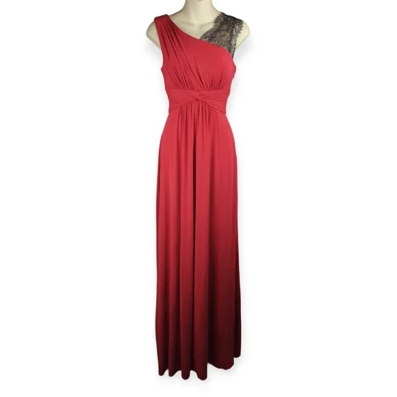 bcbg red evening dress BCBGMAXAZRIA Kristine One-Shoulder Peplum Gown – Runway Catalog